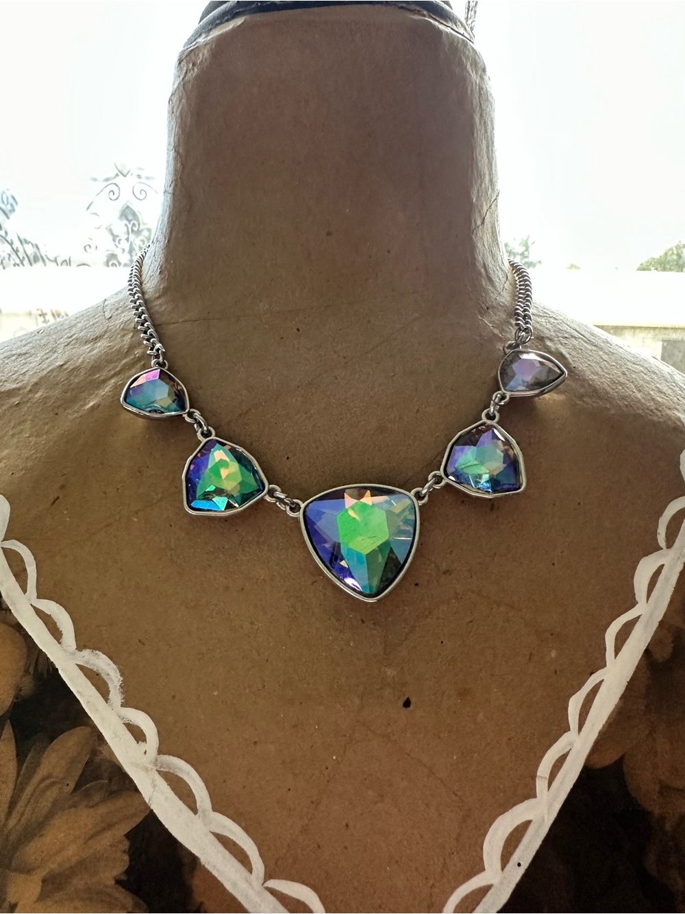 triangl swimwear Iridescent Multi-Color Crystal Statement Necklace